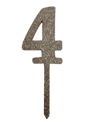 Nr4 Rose Gold wooden number topper with glitter. 7cm