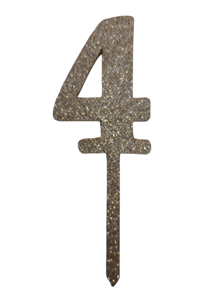Nr4 Rose Gold wooden number topper with glitter. 7cm