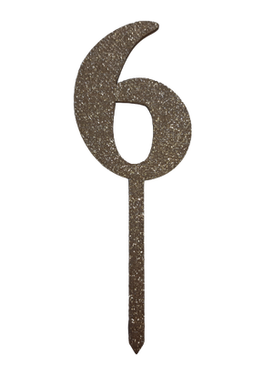 Nr6 Rose Gold wooden number topper with glitter. 7cm