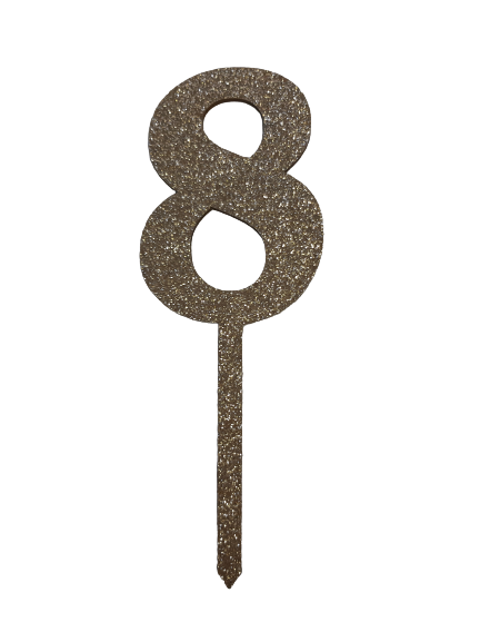 Nr8 Rose Gold wooden number topper with glitter. 7cm