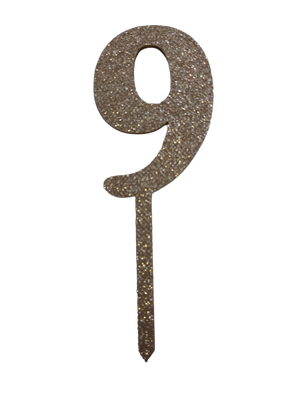 Nr9 Rose Gold wooden number topper with glitter. 7cm