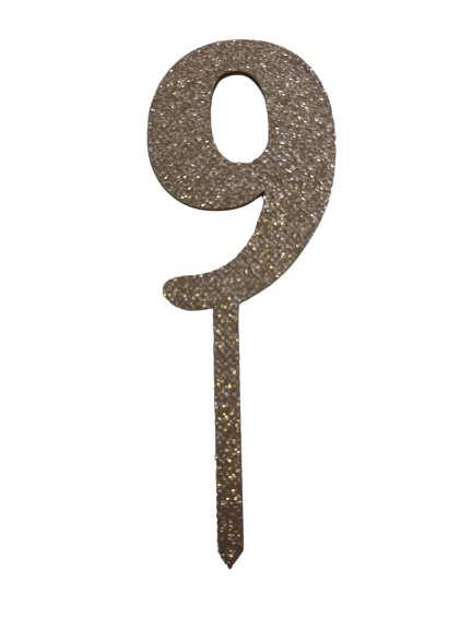 Nr9 Rose Gold wooden number topper with glitter. 7cm