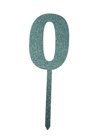 Nr0 Blue  wooden number topper with glitter. 7cm