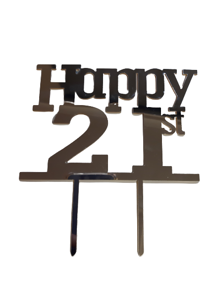 Nr216 Acrylic Cake Topper Happy 21st Silver