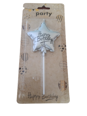 Happy Birthday Silver Star Candle 5.5x7cm