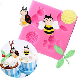 Silicone Mould Bee Ladybug and Fowers