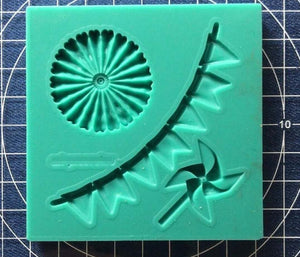 Carnival circus silicone mould, pin wheel . flag ,paper fan 3.4cm