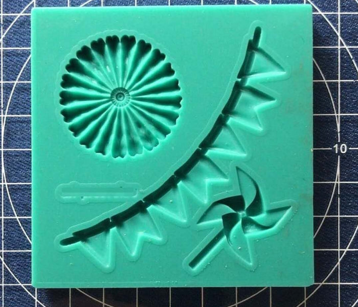 Carnival circus silicone mould, pin wheel . flag ,paper fan 3.4cm