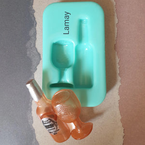 Bottle and Wine glass B silicone mould, 6.2x4cm