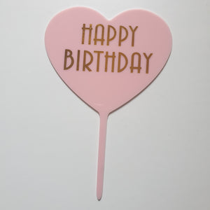 Nr150 Acrylic Cake Topper Happy Birthday Heart Pink