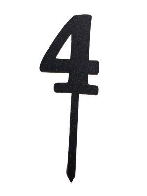 Nr4 Black wooden number topper with glitter. 7cm