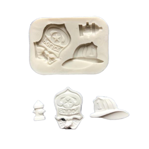 Fire department theme, police silicone mould, Hat 2.5x4cm, Badge 4.3cm