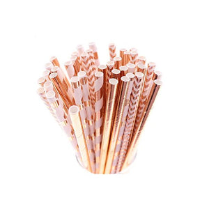 Paper straws 24 piece, rose gold dots