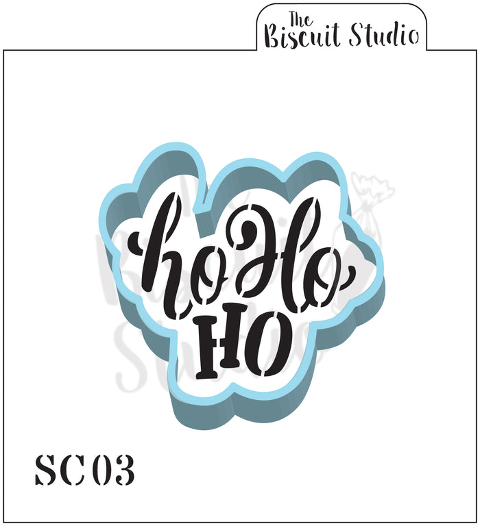 Plastic cookie cutter with stencil, ho ho ho SC03