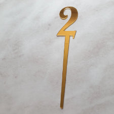 Gold Number  2 acrylic mirror cake topper, 7cm