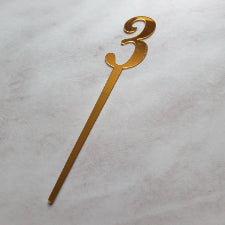 Gold Number 3 acrylic mirror cake topper, 7cm