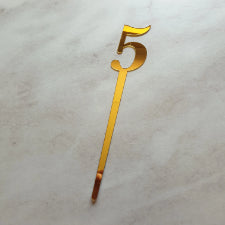 Gold Number 5 acrylic mirror cake topper, 7cm