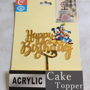 Nr5 Acrylic Cake Topper Happy Birthday Mickey Mouse Gold