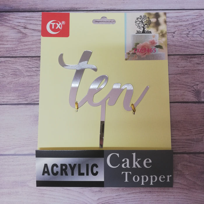 Acrylic Cake Topper Ten Silver