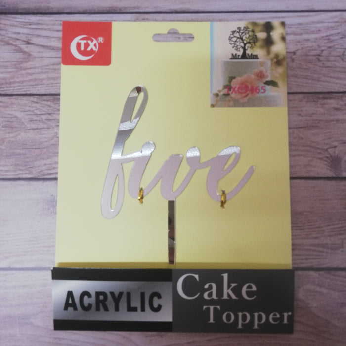 Acrylic Cake Topper Five Silver