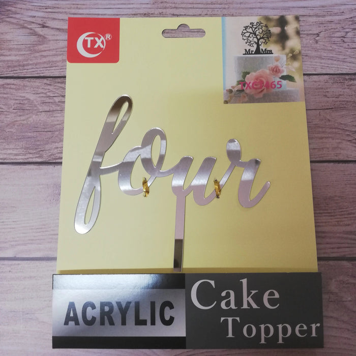 Acrylic Cake Topper Four Silver