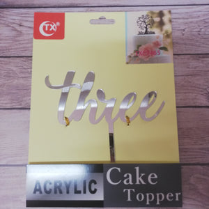 Acrylic Cake Topper Three Silver