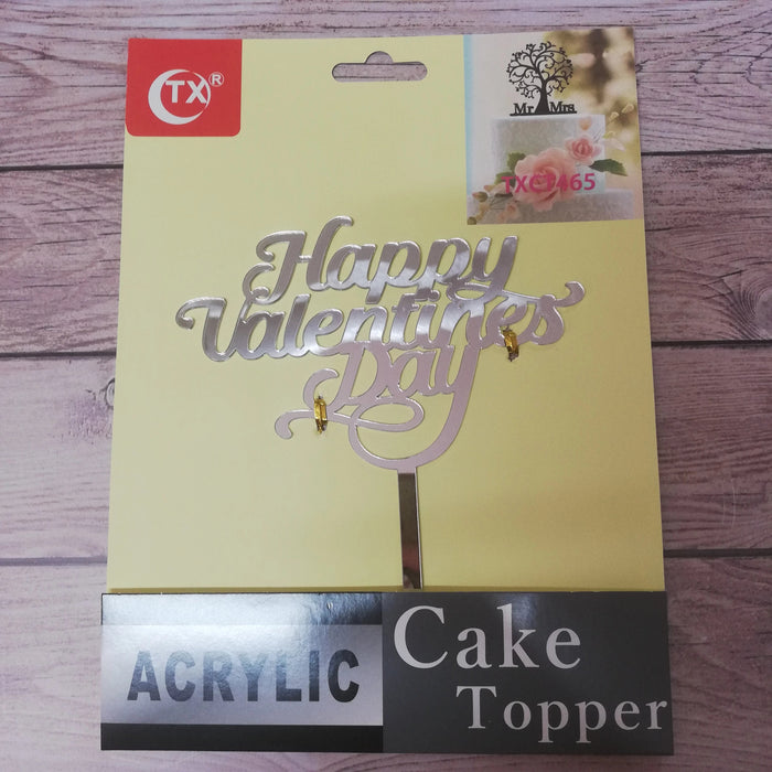 Nr22 Acrylic Cake Topper Happy Valentine Silver