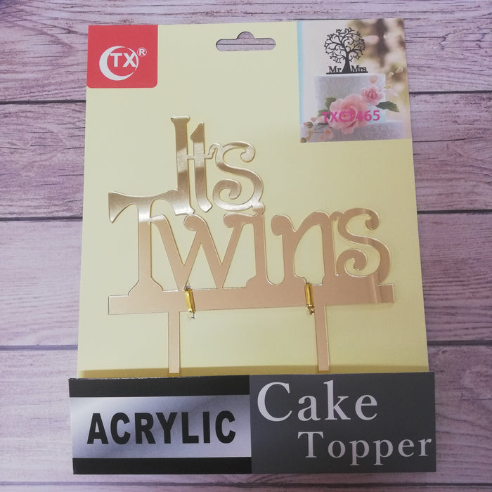 Nr16 Acrylic Cake Topper It's Twins Gold Baby Shower