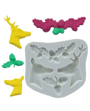 Silicone Mould Christmas Deer and Acorn