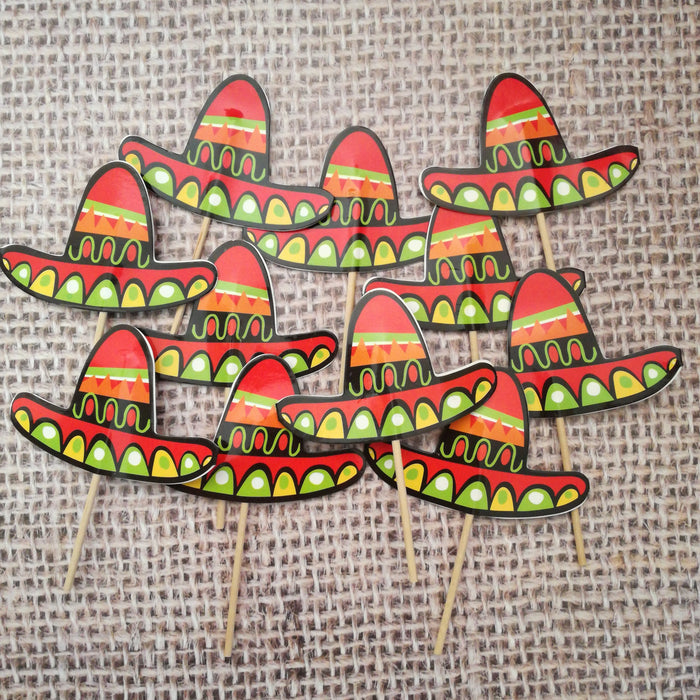 Mexican Hat Fiesta Cupcake Toppers Toothpicks