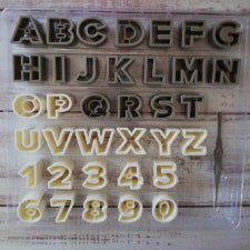 Plastic alphabet and numbers fondant cutters, +-2.3x2.3cm