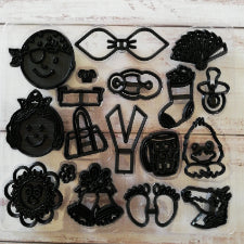 Assorted accessories   patchwork silhouette baby, faces and other Embosser cutters