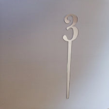 Silver Number 3 acrylic mirror cake topper, 7cm