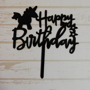 Nr36 Acrylic Cake Topper Happy Birthday Unicorn Black
