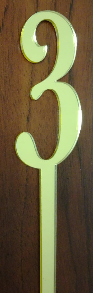 Gold Number 3 acrylic mirror cake topper, 7cm