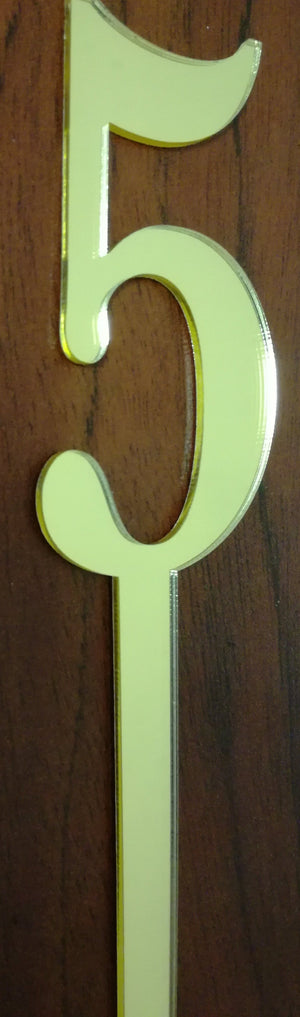 Gold Number 5 acrylic mirror cake topper, 7cm