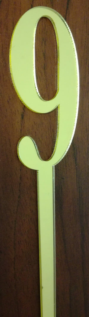 Gold Number 9 acrylic mirror cake topper, 7cm