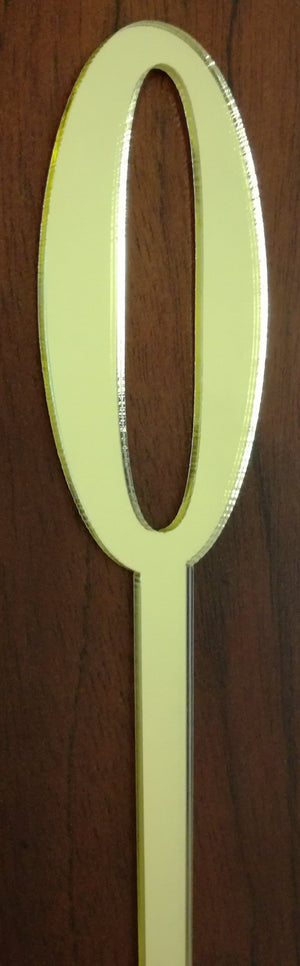 Gold Number  0 acrylic mirror cake topper, 7cm