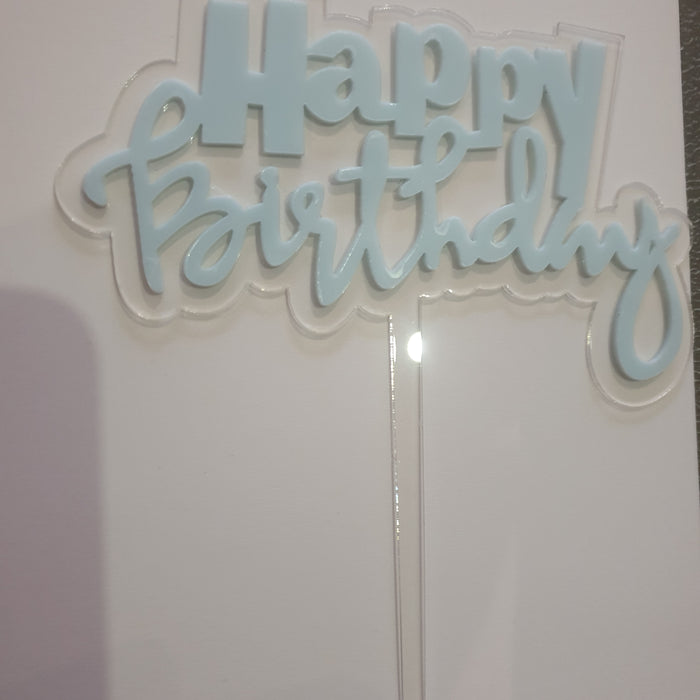 Nr16 Acrylic Cake Topper Small Happy Birthday Blue