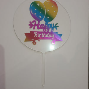 Nr19 Acrylic Cake Topper Happy Birthday Balloons Small
