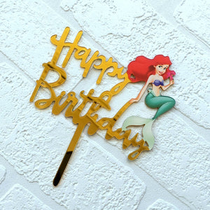 Nr265 Acrylic Cake Topper Happy Birthday Little Mermaid Gold