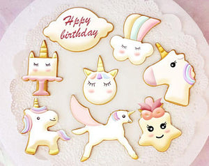 Unicorn plastic cookie cutter and stencil set, A