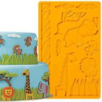 Silicone fondant / sugar paste mould, Jungle wild animals, mould size 18x12cm