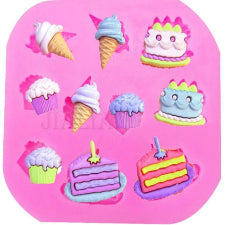 Birthday party cake and ice cream silicone mould, bottom cake 2.5x1.5cm