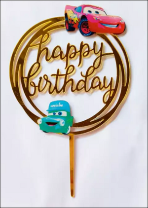Nr280 Acrylic Cake Topper Happy Birthday Small Lightning McQueen Cars Gold