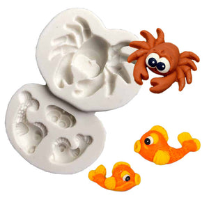 Crab and Fish silicone mould, crab 4.4x3.7cm