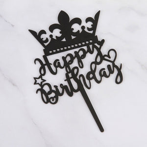 Nr295 Acrylic Cake Topper Happy Birthday Crown Black