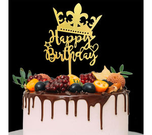 Nr294 Acrylic Cake Topper Happy Birthday Mirror Crown Gold