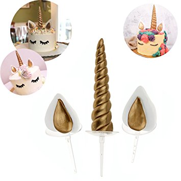 Unicorn horn and ears resin cake topper set