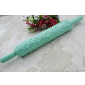 Floral pattern embossed Fondant rolling pin, 25cm without handles